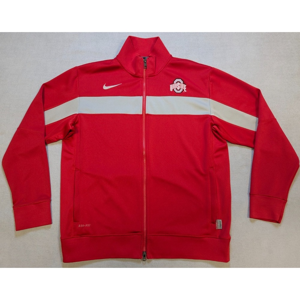 Ohio State Buckeyes Jacket Mens Large Red Nike Dri-Fit Full Zip Windbreaker OSU